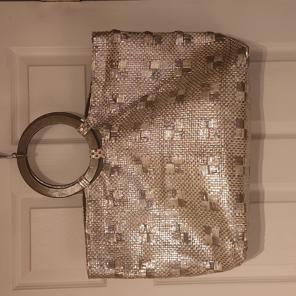 Woven Metallic Paper Straw Tote